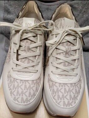 Michael Kors Beige and Gold Logo Lace-Up Sneakers